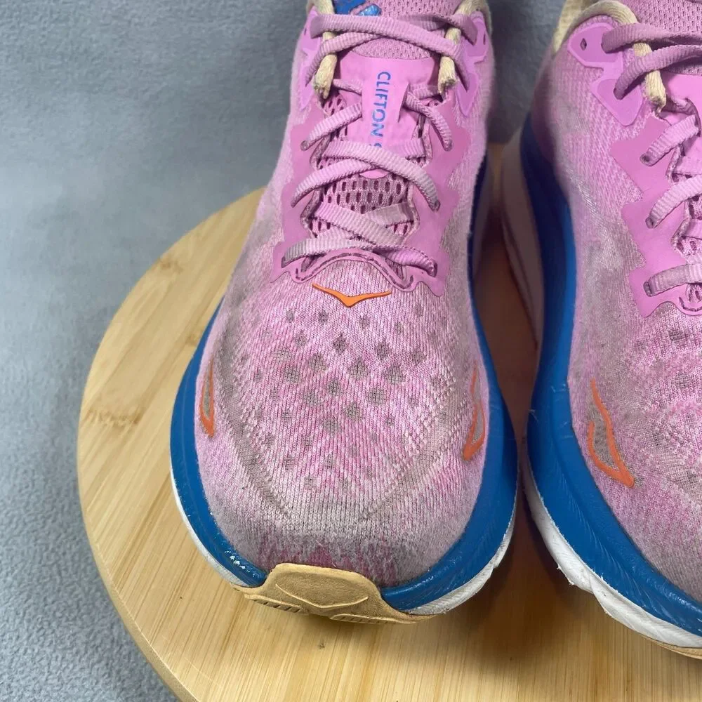 Hoka Clifton 9 Womens Size 10 B Pink Blue Athletic Sneakers Running Shoes
